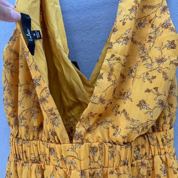 Lulus Halter Sundress Women's M Yellow Gold Metallic Mini Dress Adjustable NWT - Picture 3 of 10